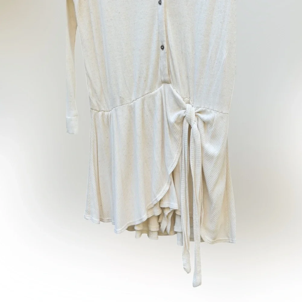 Free People Beach Lively Romper Ivory Rib Knit Lounge Boho Button Front Festival - Picture 5 of 7